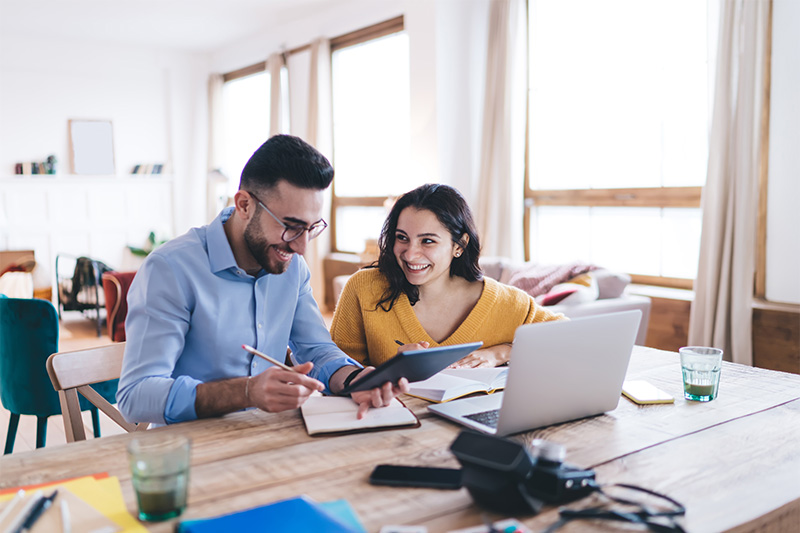 Couple looking at tablet